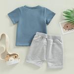 Summer Baby Boy Clothes Letter Print Short Sleeve T-Shirt Tops and Shorts Set Cute Baby Outfit for Boys (Little Dude-Blue,18-24 Months) from BeQeuewll