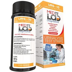10 Parameter Urine Test Strips for Urinalysis(150 Cnt) in Sealed Pouches. Tests for Ketosis, pH, Protein, UTI, Kidney and Liver Function by Med Lab Diagnostics