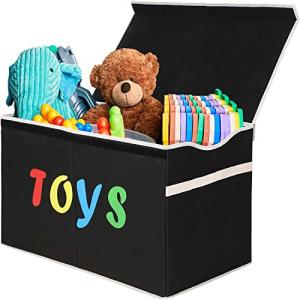 VICTOR'S Large Toy Box Chest with Lid, Collapsible Sturdy Toy Storage Organizer Boxes Bins Baskets for Kids, Boys, Girls, Nursery, Playroom, 26.8"x13.8" x16" (Black) by VICTOR'S
