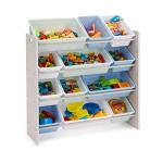 Amazon Basics Kids Toy Storage Organizer with 12 Plastic Bins - Grey Wood with Blue Bins by Hape International Ningbo Ltd