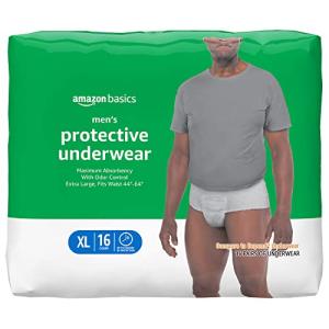 Amazon Basics Incontinence Underwear for Men, Maximum Absorbency, Extra Large, 16 Count, 1 Pack (Previously Solimo) by Amazon.com Services, LLC
