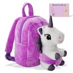 Pet Plush Stuffed Animal Backpack w/ Removable Unicorn Plush & Birth Certificate - Plushie Toy for Small Girls 3 - 4 - 5 Years Old - Kids Bag for Travel - Play - Overnight - White & Purple Rainbow by Little Jupiter