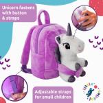 Pet Plush Stuffed Animal Backpack w/ Removable Unicorn Plush & Birth Certificate - Plushie Toy for Small Girls 3 - 4 - 5 Years Old - Kids Bag for Travel - Play - Overnight - White & Purple Rainbow by Little Jupiter