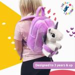 Pet Plush Stuffed Animal Backpack w/ Removable Unicorn Plush & Birth Certificate - Plushie Toy for Small Girls 3 - 4 - 5 Years Old - Kids Bag for Travel - Play - Overnight - White & Purple Rainbow by Little Jupiter