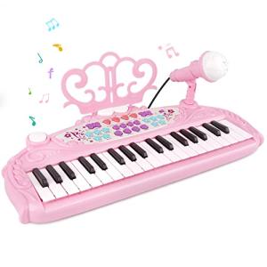 M SANMERSEN Toys for 3+ Year Old Girls - Kids Piano Keyboard 37 Keys Piano with Microphone Portable Electronic Keyboards Musical Instrument Educational Toys Birthday Gifts for Girls Age 3-6, Pink from M SANMERSEN