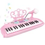 M SANMERSEN Toys for 3+ Year Old Girls - Kids Piano Keyboard 37 Keys Piano with Microphone Portable Electronic Keyboards Musical Instrument Educational Toys Birthday Gifts for Girls Age 3-6, Pink from M SANMERSEN