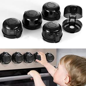 Stove Knob Covers Child Safety - (Pack 5 +1) Upgraded Double-Key Locks Gas Stove Knob Covers, Oven Stove Baby Proof Knobs for Gas Range Guard Kitchen Childproof/Kids Proofing, Universal Clear Black by SHYCOOL FACTORY