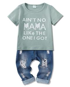 YALLET Toddler Boy Clothes 1-5T Boys Outfits Infant Short Sleeve T-Shirt Ripped Jeans 12 18 24 Months Baby Clothing Pants Set by 