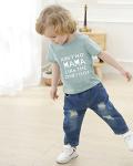 YALLET Toddler Boy Clothes 1-5T Boys Outfits Infant Short Sleeve T-Shirt Ripped Jeans 12 18 24 Months Baby Clothing Pants Set by 