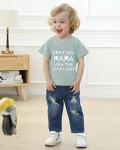 YALLET Toddler Boy Clothes 1-5T Boys Outfits Infant Short Sleeve T-Shirt Ripped Jeans 12 18 24 Months Baby Clothing Pants Set by 