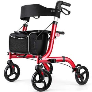 RINKMO Rollator Walkers for Seniors- Rollator Walker with Seat 8" Wheels- Easy Folding Senior Walker with Padded Backrest- Lightweight Mobility Walking Aid for Adult Elderly, Aluminum Frame, Red by RINKMO