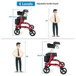 RINKMO Rollator Walkers for Seniors- Rollator Walker with Seat 8" Wheels- Easy Folding Senior Walker with Padded Backrest- Lightweight Mobility Walking Aid for Adult Elderly, Aluminum Frame, Red by RINKMO