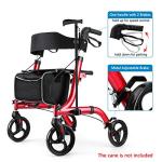 RINKMO Rollator Walkers for Seniors- Rollator Walker with Seat 8" Wheels- Easy Folding Senior Walker with Padded Backrest- Lightweight Mobility Walking Aid for Adult Elderly, Aluminum Frame, Red by RINKMO