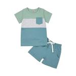 Toddler Boy Clothes 2T Baby Boys Summer Outfits Short Sleeve Patchwork Shirt & Shorts Set 2 Piece, Light Blue 2-3T/90cm by 