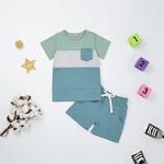 Toddler Boy Clothes 2T Baby Boys Summer Outfits Short Sleeve Patchwork Shirt & Shorts Set 2 Piece, Light Blue 2-3T/90cm by 