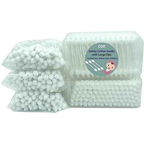 400pcs CGR Baby Safety Cotton Swabs with Large Tips for Newborn, Babies, Kids, Children, 100% Organic Cotton, White Paper Sticks, 5 Pack of 80 Swabs Total(2 Boxes and 3 Bags) from CGR TRADING COMPANY LIMITED