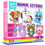 KRAFUN Unicorn Sewing Keyring Kit for Kids Age 7 8 9 10 11 12 Learn Art & Craft, Includes 6 Stuffed Animal Bear, Dog, Rabbit, Raccoon, Owl Dolls, Instruction & Felt Materials from KRAFUN
