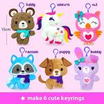 KRAFUN Unicorn Sewing Keyring Kit for Kids Age 7 8 9 10 11 12 Learn Art & Craft, Includes 6 Stuffed Animal Bear, Dog, Rabbit, Raccoon, Owl Dolls, Instruction & Felt Materials from KRAFUN