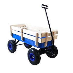 Outdoor Sport Blue Wagon All Terrain Pulling w/Removable Wooden Side Panels Air Tires Big Foot Panel Wagon 176 lbs. Weight Capacity Sturdy All Steel Wagon Bed, Children Kids' Pull-Along Wagons (Blue) from ZeHuoGe