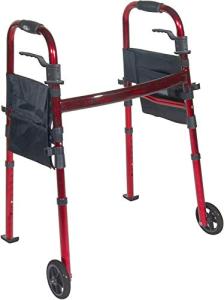 Walker KD Deluxe Portable Folding Travel with 5" Wheels and Legs Fold up (RED) by Healthline Trading