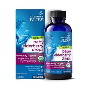 Mommy's Bliss Organic Baby Elderberry Drops, Immnity Support with Vitamins, Prebiotics, Zinc & Organic Echinacea, Age 4 Months +, 3 Fl Oz (36 Servings) from Mommy's Bliss