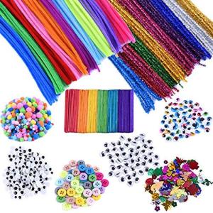 EpiqueOne 1090pc. Kids Art & Craft Supplies Assortment Set for School Projects, DIY Hobby Kit; Chenille Pipe Cleaners, Pom Poms, Colored Googly Eyes, Craft Sticks, Buttons & Sequins from EPIQUEONE