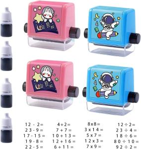 4pcs Math Roller Stamp,Addition and Subtraction Seal Arithmetic Artifact, Math Roller Stamp with Ink for School Teaching Supplies from Npatien