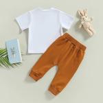 Amiblvowa My 1ST Easter Outfit Newborn Baby Boy Short Sleeve Bunny T-Shirt Jogger Pants Set Infant 2Pcs Summer Clothes (White&Brown My First, 9-12 Months) from Amiblvowa