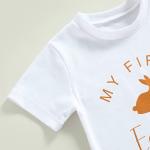 Amiblvowa My 1ST Easter Outfit Newborn Baby Boy Short Sleeve Bunny T-Shirt Jogger Pants Set Infant 2Pcs Summer Clothes (White&Brown My First, 9-12 Months) from Amiblvowa