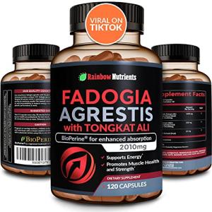 Fadogia Agrestis 15,000mg + Tongkat Ali 100,000mg + BioPerineÂ® [Maximum Strength]- Supports Energy, Strength, Muscle Health & Recovery, Drive & Athletic Performance - Non-GMO 120 Vegan Capsules from Rainbow Nutrients