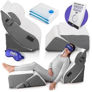 della 5 Pcs Bed Wedge Pillow Set [2023 Version] Cooling Fabric & Leg Elevation - Perfect Orthopedic Pillow Set for After Surgery - Memory Foam Pillows for Back Support, Pain Relief & Post Surgery by della