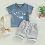Toddler Baby Boy Clothes Letter Short Sleeve T Shirt Top Boys Shorts with Pocket Cute Summer Outfit 2Pcs Set (Little Dude Blue,18-24 Months) from YINGISFITM