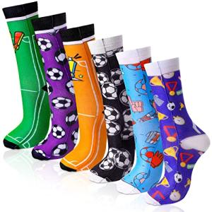 6 Pairs Kids Youth Soccer Socks Cotton Athletic Socks with Soccer Balls Sport Kids Stockings Knee High Tube Socks for Boys Girls by 