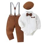 Baby Boy Clothes Set Infant Tuxedo Long Sleeve Gentleman Suit Outfits + Beret Hat + Suspender Pants + Bowtie White, 12-18 Months from 