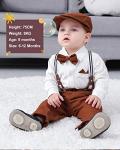 Baby Boy Clothes Set Infant Tuxedo Long Sleeve Gentleman Suit Outfits + Beret Hat + Suspender Pants + Bowtie White, 12-18 Months from 