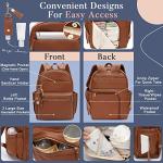 miss fong Diaper Bag Backpack Leather Diaper Bag, Baby Diaper Bag for Baby Girls & Boys, 16 Pockets Diaper Bag Organizer with Hand Sanitizer Holder, Changing Pad, 2 Insulated Pockets(Brown) by favorest
