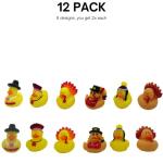 Thanksgiving Rubber Duckies (12 Pack) Thanksgiving Themed Rubber Ducks Turkey & Pilgrim Ducks, Thanksgiving Party Favors Supplies for Kids, Table Centerpiece Vinyl 2.5" - for Kids Bath Toys, Jeep Ducking by 4E's Novelty from 4E's Novelty