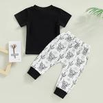 LXXIASHI Western Baby Boy Summer Clothes Cow Print Short Sleeve T-Shirt Top Pants Set 2Pcs Toddler Western Cowboy Outfits (Black, 3-4 Years) by LXXIASHI