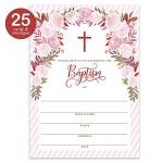 DB Party Studio Set Baby Baptism Invitations with Matched Thank You Notes ( 25 of Each ) Envelopes Included, 5 x 7" Lovely Pink Roses Fill-in Invites & Folded Thanks Cards Infant Christening Pair by Digibuddha