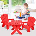 Costzon Kids Table and Chair Set, Outdoor Toddler Activity Table and Adirondack Chairs for Picnic, Garden, Patio, Backyard & Beach, Kids Outdoor Table & Chairs (Red) by Costzon