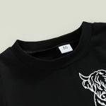 LXXIASHI Western Baby Boy Summer Clothes Cow Print Short Sleeve T-Shirt Top Pants Set 2Pcs Toddler Western Cowboy Outfits (Black, 3-4 Years) by LXXIASHI