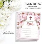 DB Party Studio Set Baby Baptism Invitations with Matched Thank You Notes ( 25 of Each ) Envelopes Included, 5 x 7" Lovely Pink Roses Fill-in Invites & Folded Thanks Cards Infant Christening Pair by Digibuddha