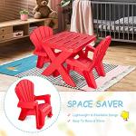 Costzon Kids Table and Chair Set, Outdoor Toddler Activity Table and Adirondack Chairs for Picnic, Garden, Patio, Backyard & Beach, Kids Outdoor Table & Chairs (Red) by Costzon