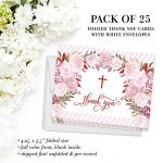 DB Party Studio Set Baby Baptism Invitations with Matched Thank You Notes ( 25 of Each ) Envelopes Included, 5 x 7" Lovely Pink Roses Fill-in Invites & Folded Thanks Cards Infant Christening Pair by Digibuddha