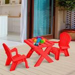 Costzon Kids Table and Chair Set, Outdoor Toddler Activity Table and Adirondack Chairs for Picnic, Garden, Patio, Backyard & Beach, Kids Outdoor Table & Chairs (Red) by Costzon