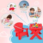 Costzon Kids Table and Chair Set, Outdoor Toddler Activity Table and Adirondack Chairs for Picnic, Garden, Patio, Backyard & Beach, Kids Outdoor Table & Chairs (Red) by Costzon