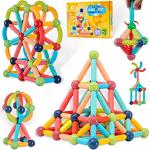 DigitBuilders Pastel Party 64 Pcs Magnetic Building Sticks & Balls Colors Learning Sensory Toys for Kids STEM 3D Building Toys Preschool Age 3 4 5 6 Year Old Boys Girls from BrainSpark