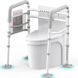 Stand Alone Toilet Safety Rail - Adjustable Width & Height Fit Any Toilet, Medical Toilet Frame for Elderly Handicap Disabled, Folding Handrails with Storage and Padded Handles(White Grey) by Agrish