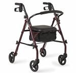 Medline Rollator Walker with Seat, Steel Rolling Walker with 6-inch Wheels Supports up to 350 lbs, Medical Walker, Burgundy by Medline Industries Healthcare