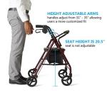 Medline Rollator Walker with Seat, Steel Rolling Walker with 6-inch Wheels Supports up to 350 lbs, Medical Walker, Burgundy by Medline Industries Healthcare